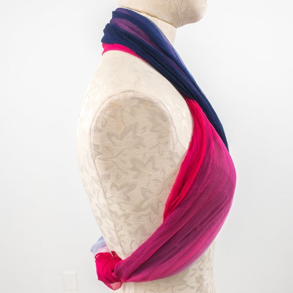 Vintage Silk Tie Dye Ombre Print Sheer Scarf Pink - Picture 6 of 13